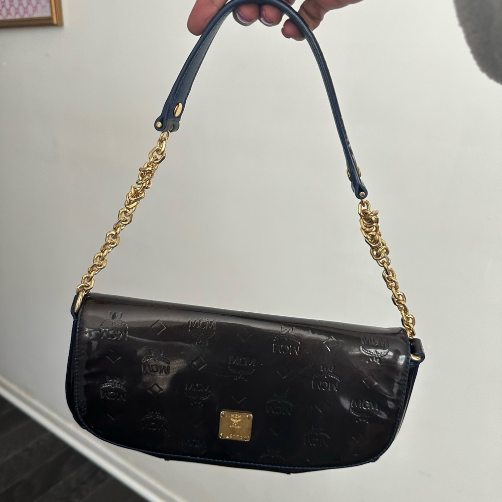 MCM Dark Green patent leather Shoulder Bag